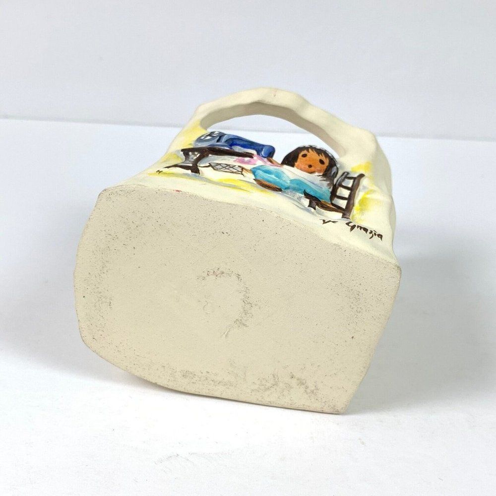Candle Holder Luminaria De Grazia Girl Sewing Seamstress Bag Vase 4.25" Degrazia - Picture 6 of 7